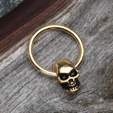 Detail View 1 of Golden Apocalyptic Skull Captive Bead Ring